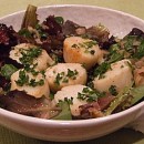 Lemon Shallot Scallops over Greens