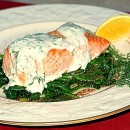 Grilled Salmon with Spinach and yogurt dill sauce