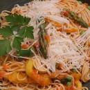 Angel Hair Pasta with Spring Vegetables and Red Pepper Tomato Sauce