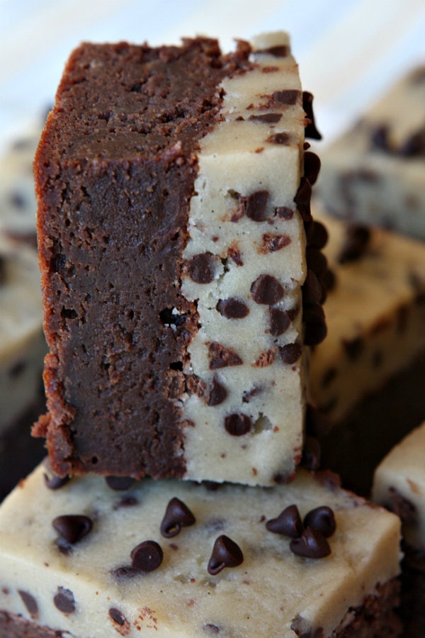 Chocolate Chip Cookie Dough Brownies recipe - from RecipeGIrl.com