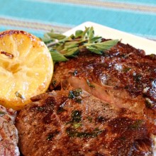 Pan Fried Lemon- Garlic Rib-Eye Steaks