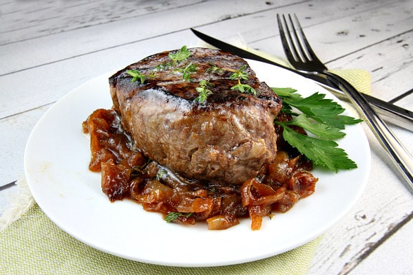 Filet Mignon with Marsala Caramelized Onions