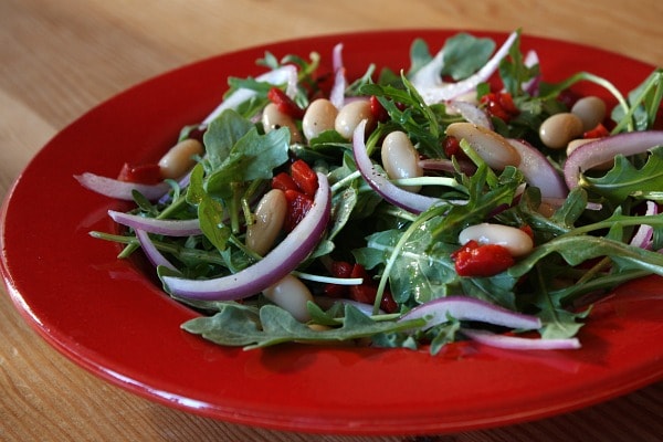 arugula, white bean and roasted red pepper salad