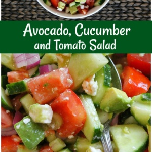 pinterest collage image for avocado cucumber tomato salad