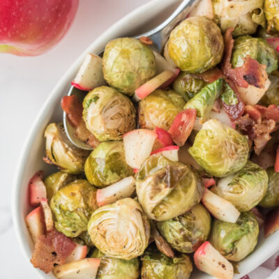brussels sprouts with bacon and apple in dish