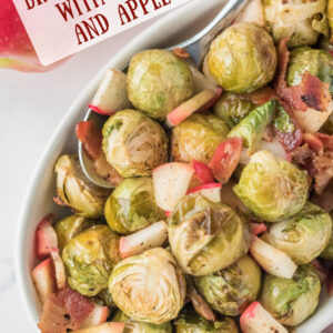 pinterest image for brussels sprouts with bacon and apple