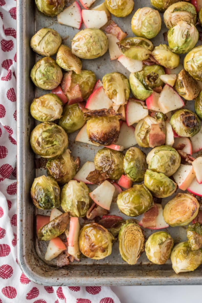 sheet pan of roasted brussels sprouts