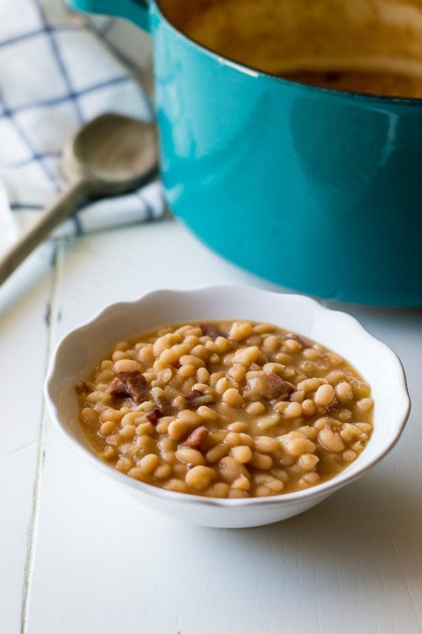 Vermont Baked Beans in a white bowl