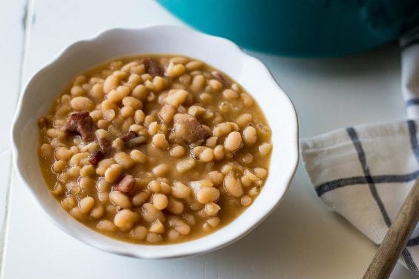 Vermont Baked Beans in a white bowl