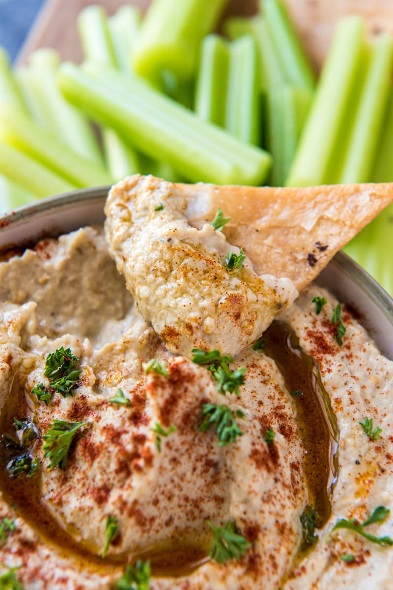 Baba Ghanoush served with pita chips