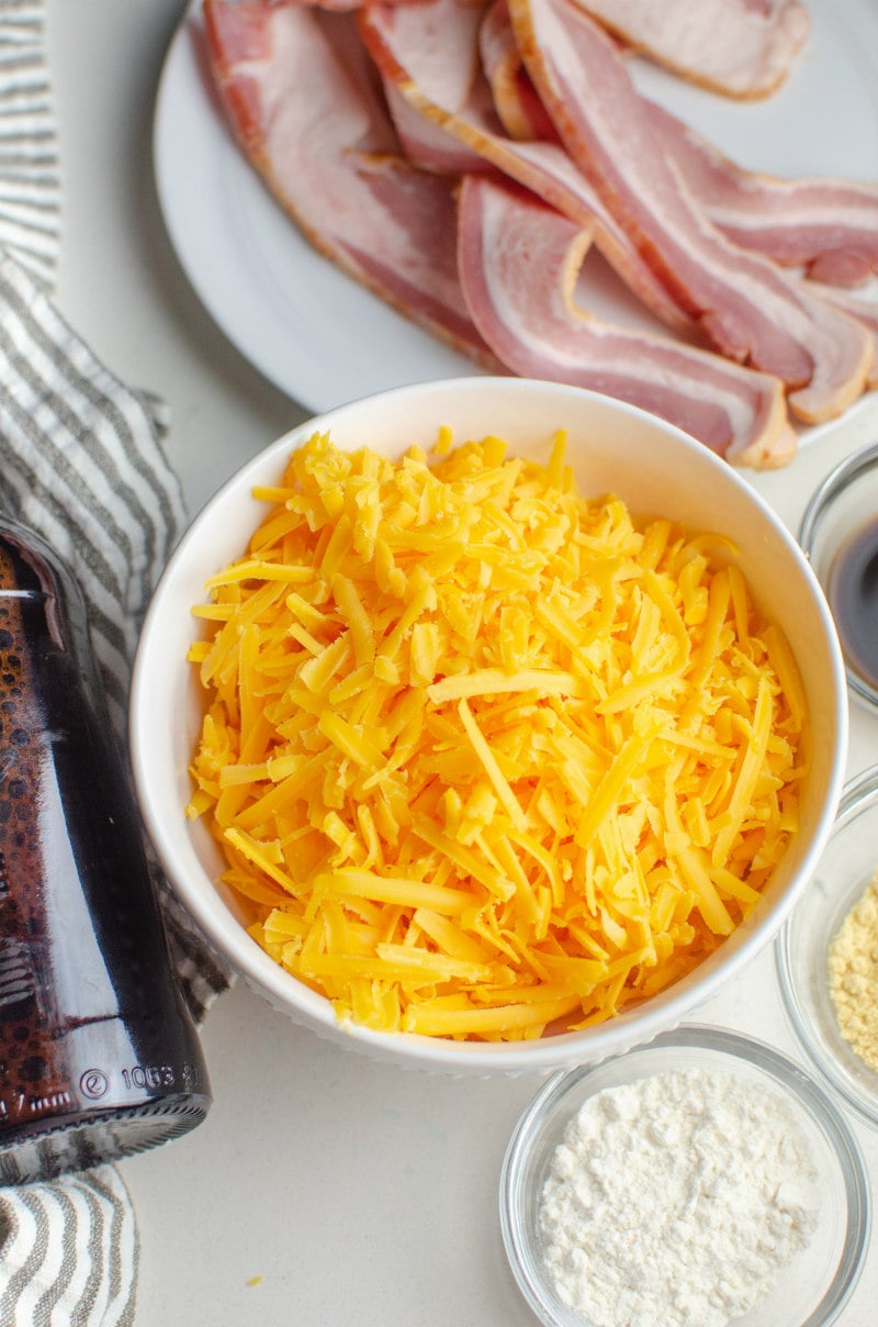 ingredients displayed for cheddar beer fondue