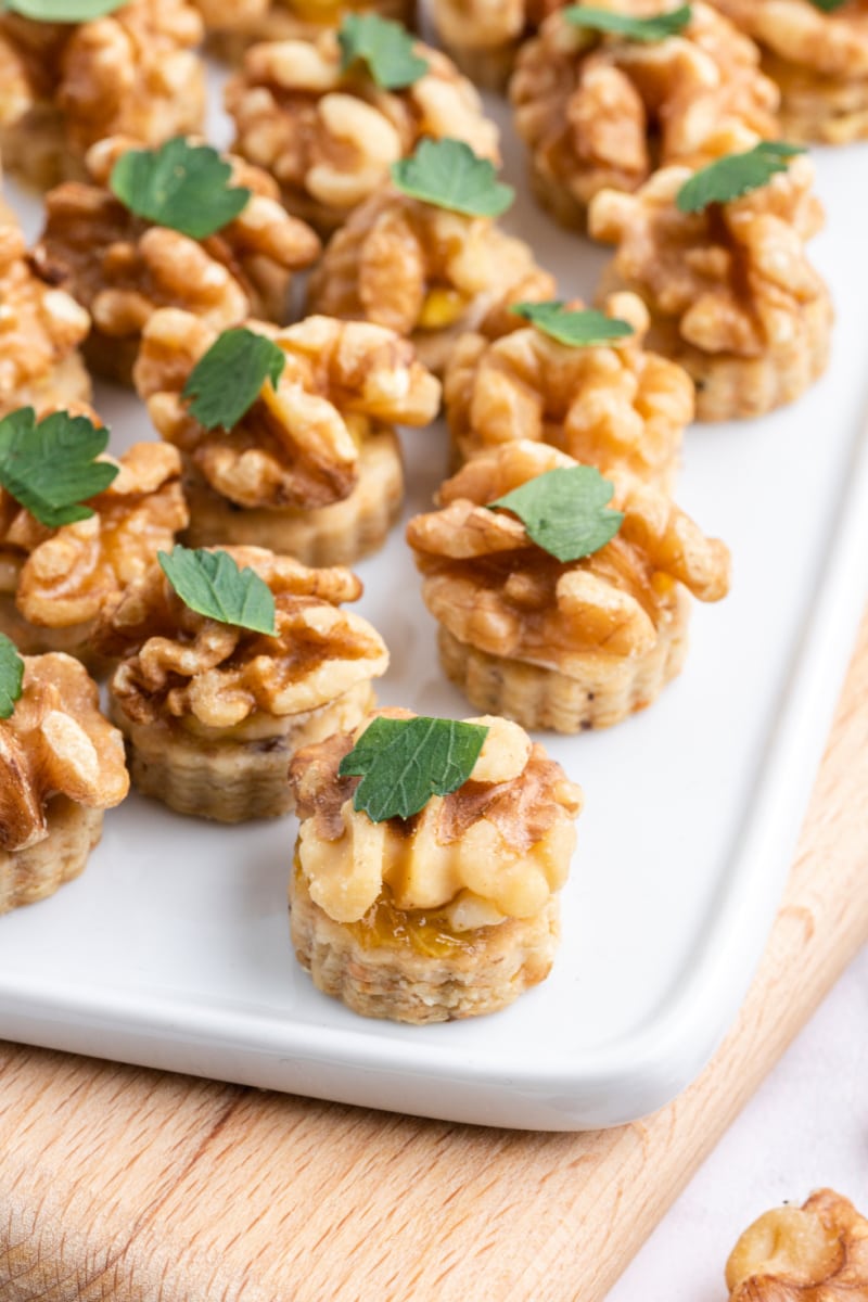 blue cheese and walnut shortbread on a plate