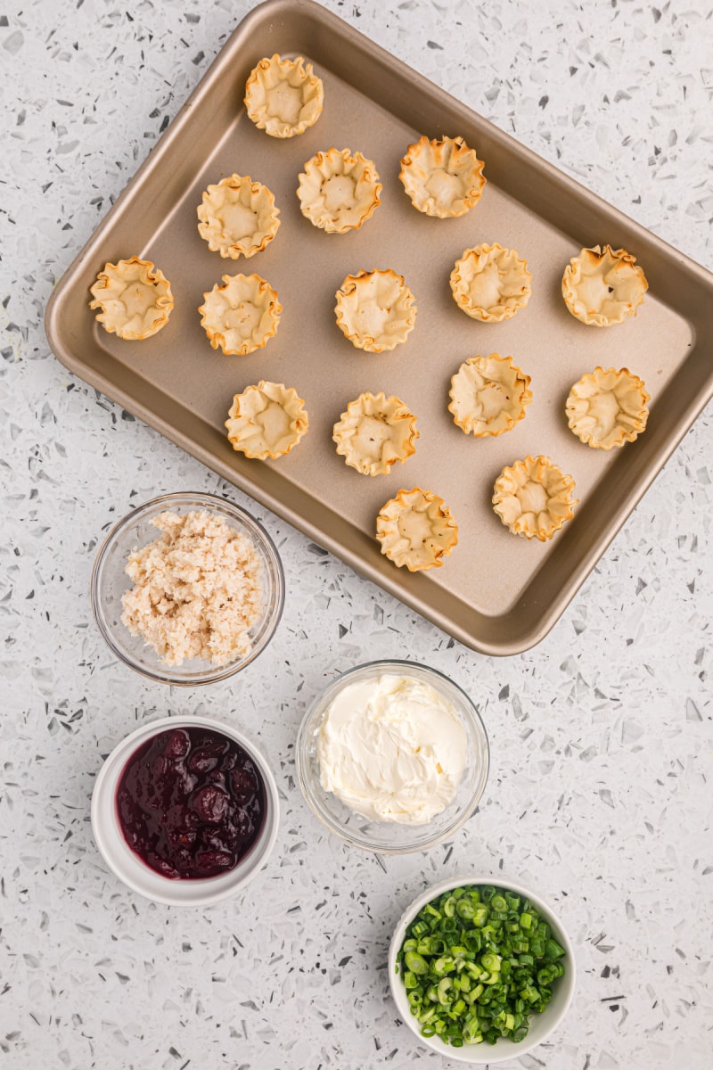 ingredients displayed for making cranberry crab phyllo cups