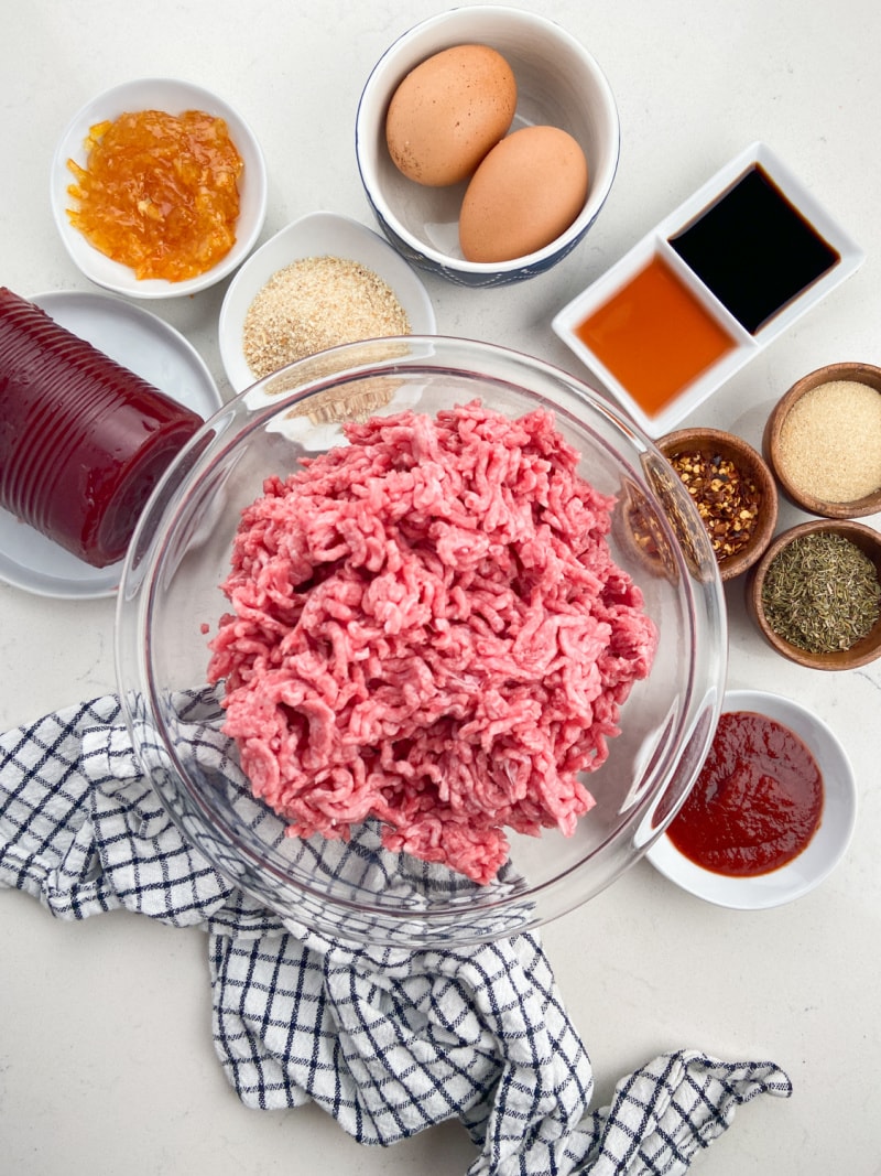 ingredients displayed for making cranberry meatballs