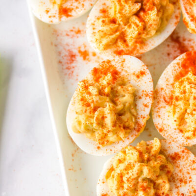 deviled eggs on a platter