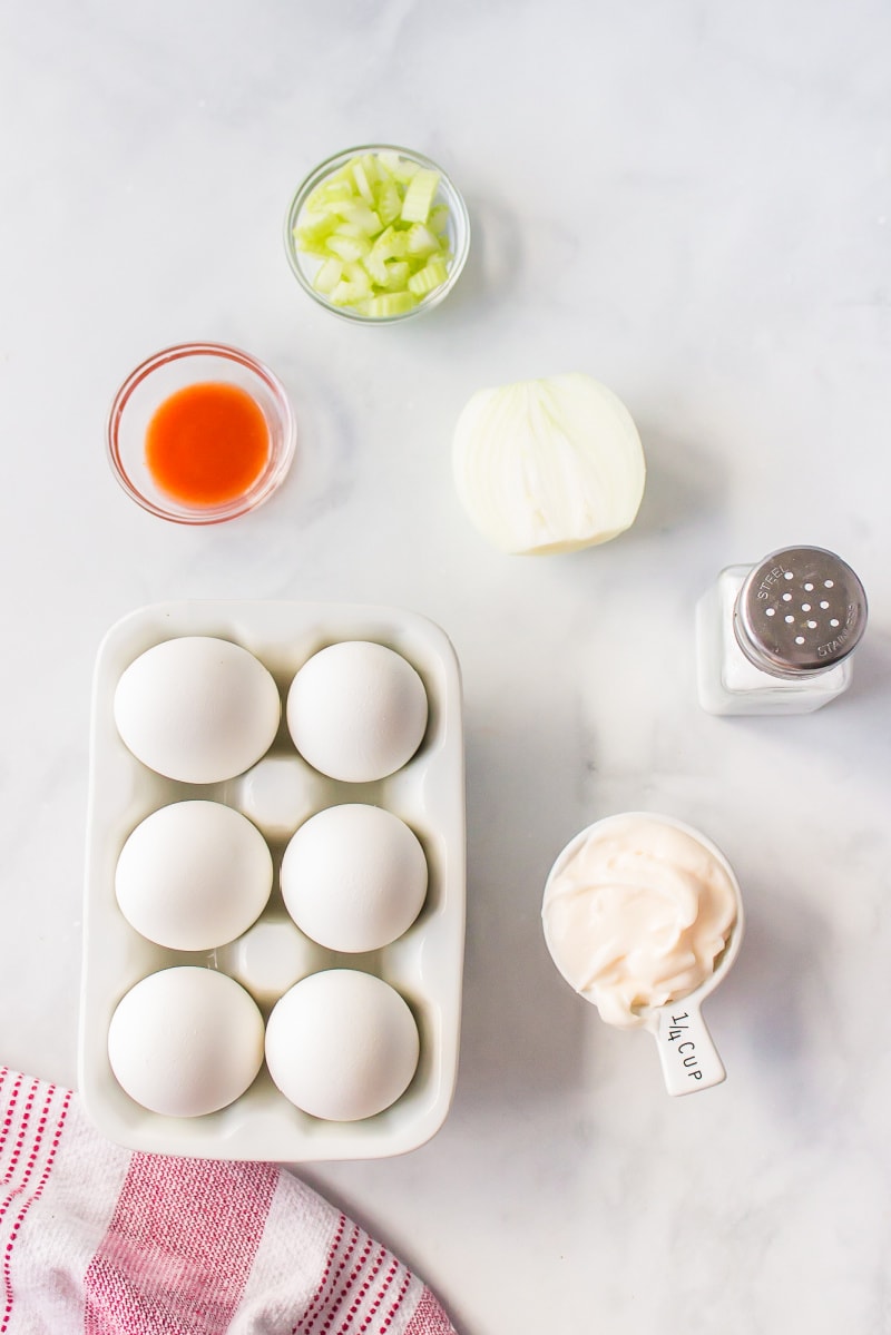ingredients displayed for making deluxe deviled eggs