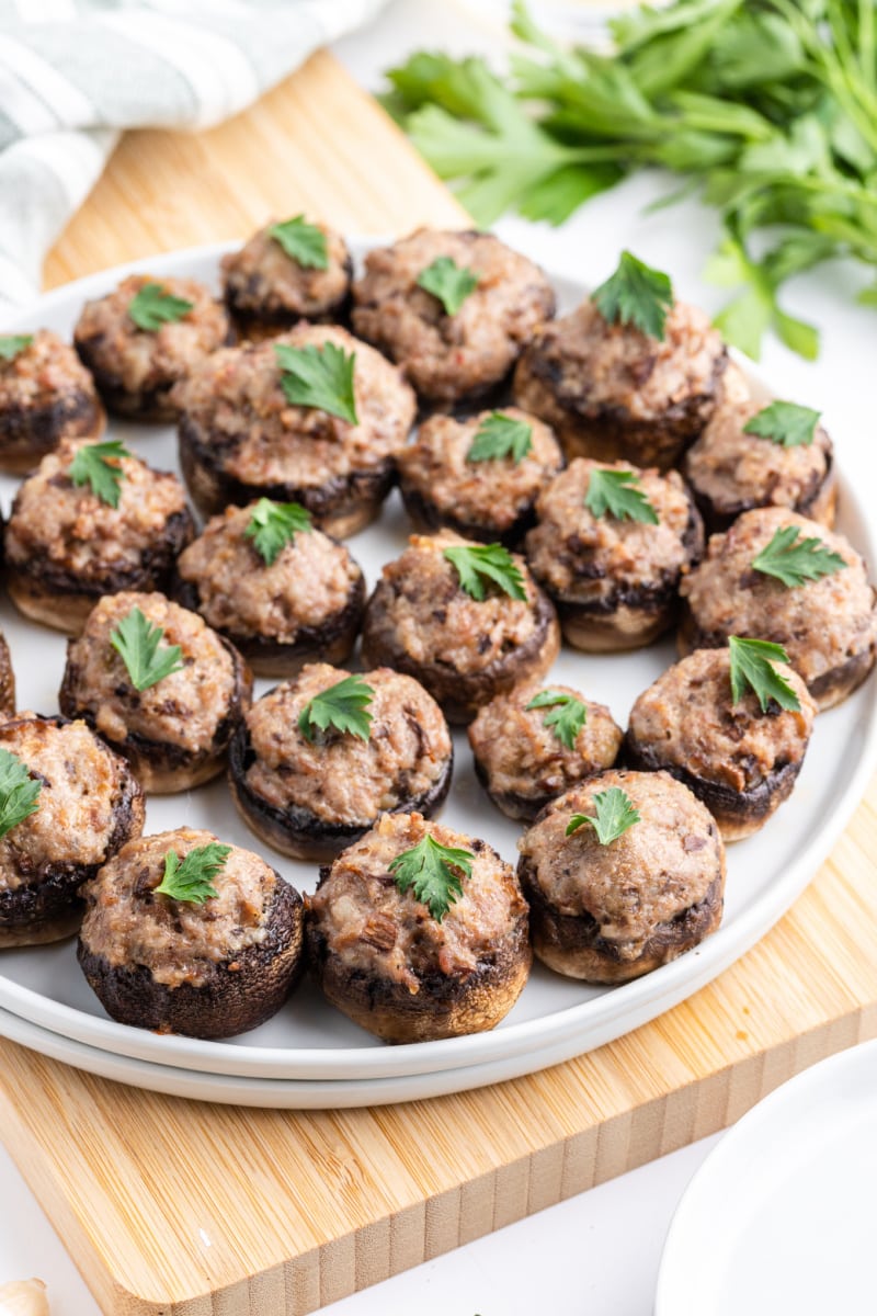 easy stuffed mushrooms on a platter