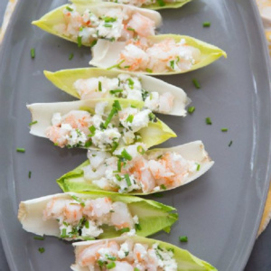 pinterest image for endive with shrimp salad