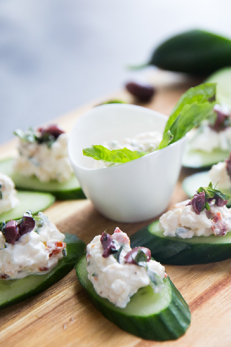 Greek Salad Bites recipe from RecipeGirl.com #greek #salad #bites #appetizer #recipe #RecipeGirl greek salad bites appetizer