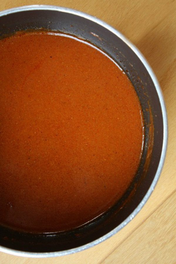 Homemade Enchilada Sauce in a pan