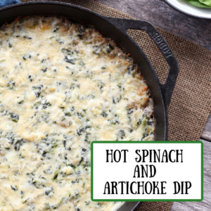 pinterest image for hot spinach artichoke dip