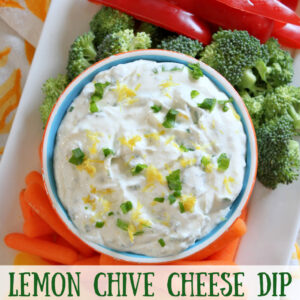 pinterest image for lemon chive cheese dip