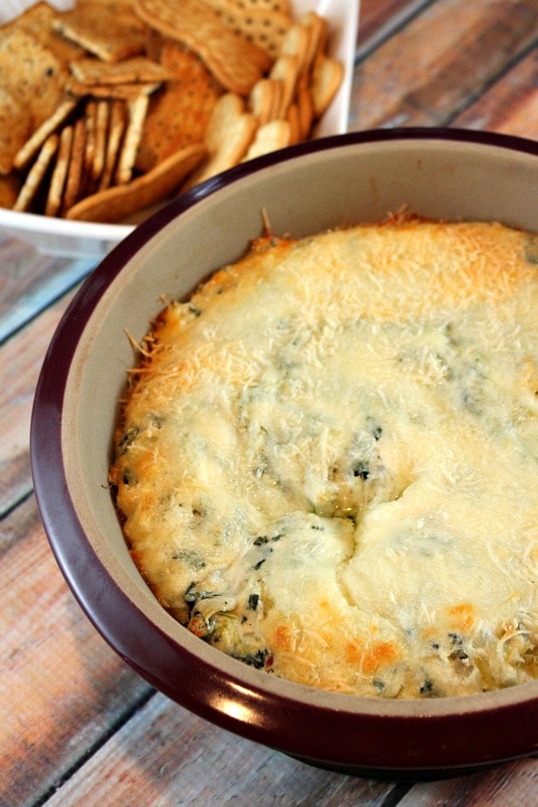 Lighter Spinach Artichoke Dip recipe from RecipeGirl.com