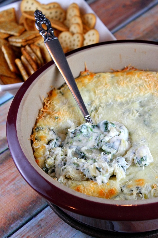 Lighter Spinach Artichoke Dip recipe from RecipeGirl.com