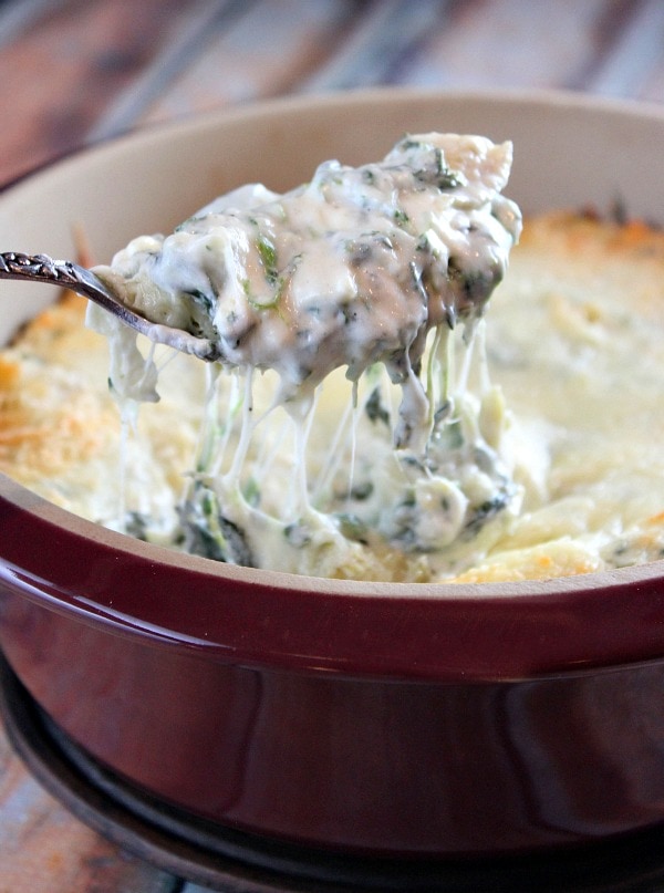 Lighter Spinach Artichoke Dip recipe from RecipeGirl.com