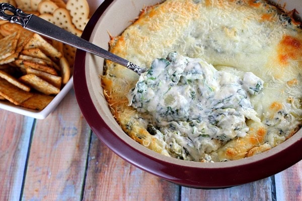 Lighter Spinach Artichoke Dip recipe from RecipeGirl.com