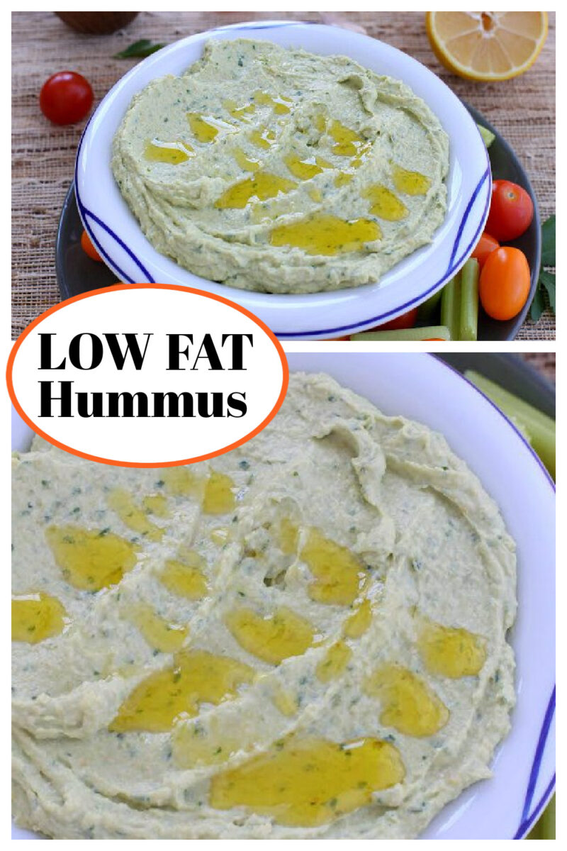 pinterest collage pin for low fat hummus