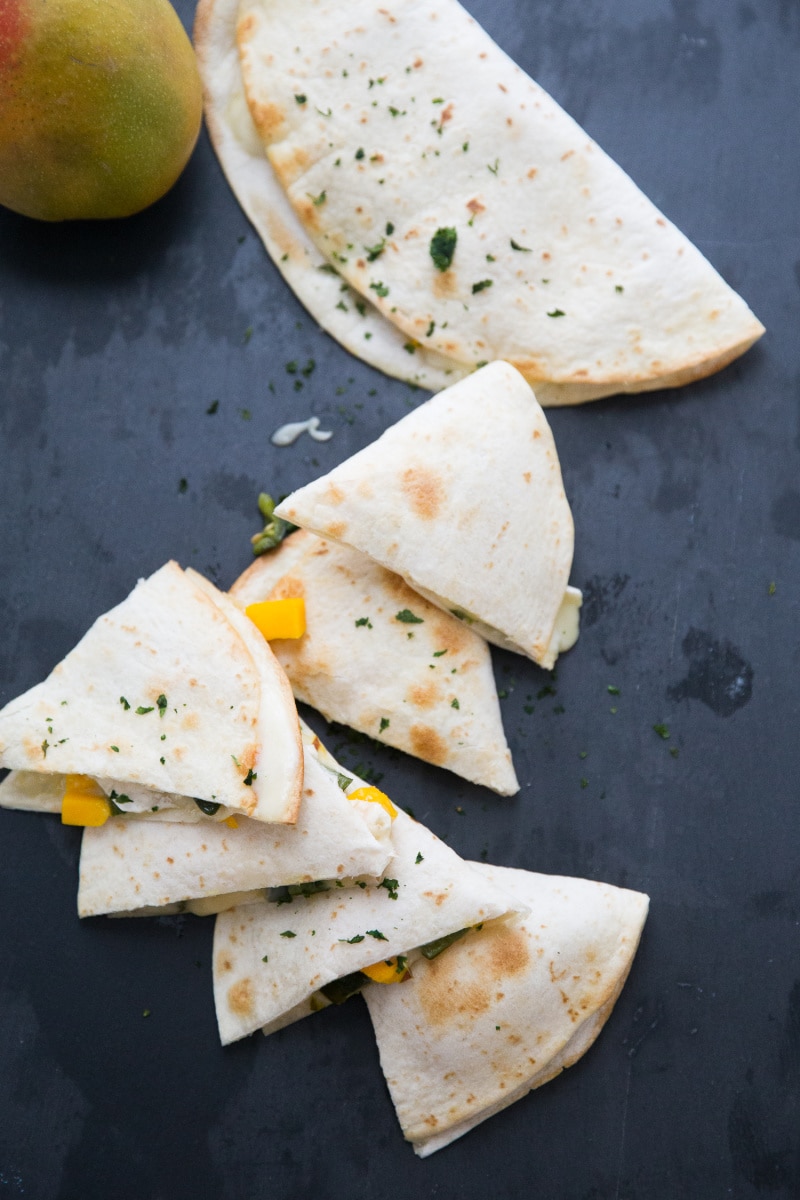 mango chili quesadilla cut into pieces