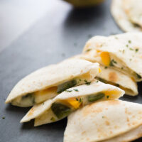 mango chili quesadilla cut into pieces