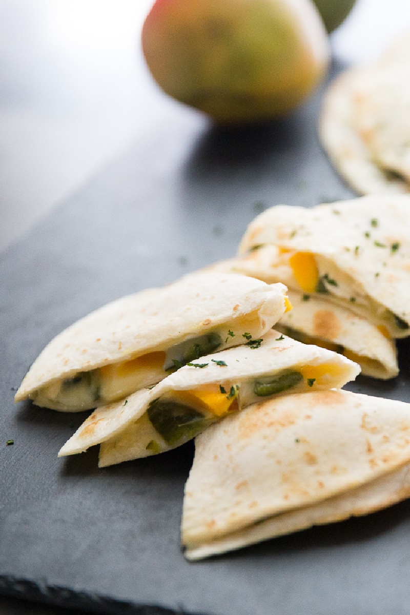 mango chili quesadilla cut into pieces