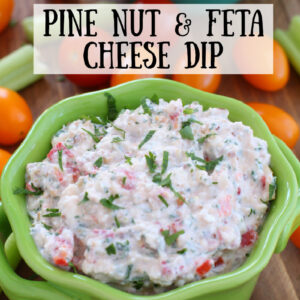 pinterest image for pine nut and feta cheese dip