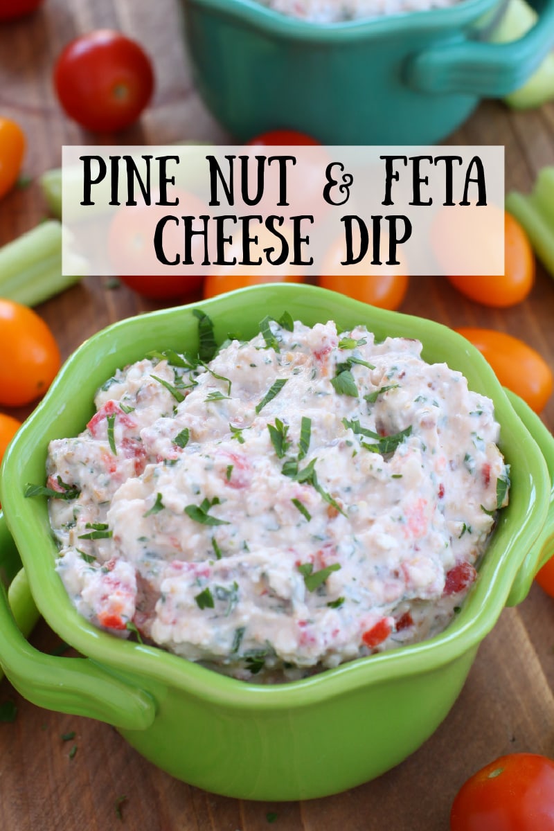 pinterest image for pine nut and feta cheese dip