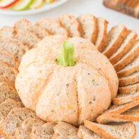 pumpkin cheese dip with baguette and apple