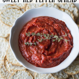 pinterest image for roasted sweet red pepper spread