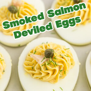 pinterest image for smoked salmon deviled eggs