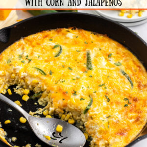 pinterest image for cheese souffle with corn and jalapenos