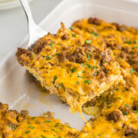 spatula taking out slice of breakfast casserole