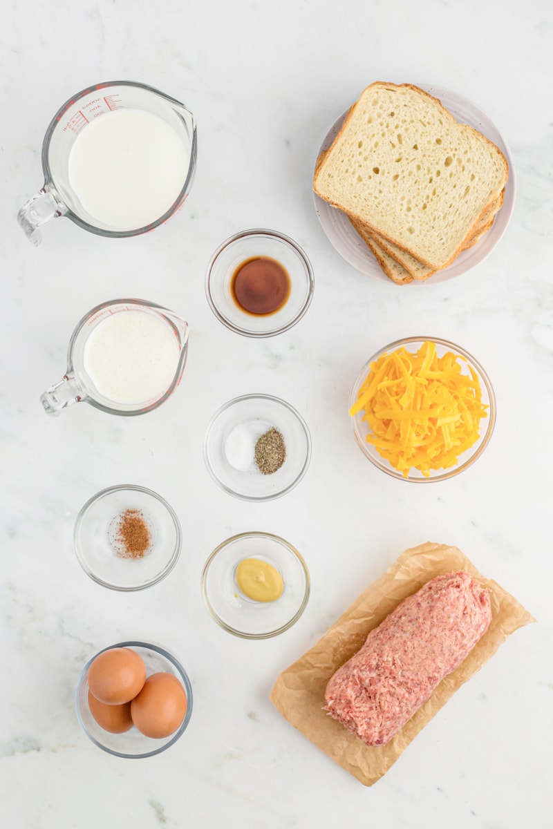 ingredients displayed for making easy sausage breakfast casserole