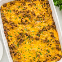 easy sausage breakfast casserole in a casserole dish