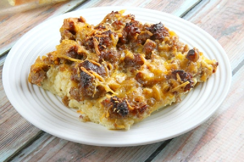 easy sausage breakfast casserole slice on a plate