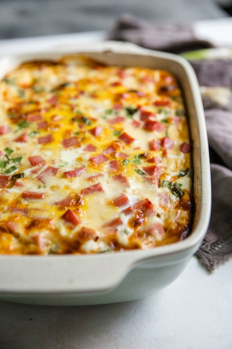 Farmer's Breakfast Casserole in a white casserole dish