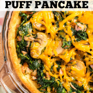 pinterest image for ham and spinach puff pancake