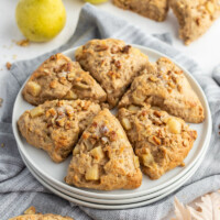 maple nut and pear scones on a plate