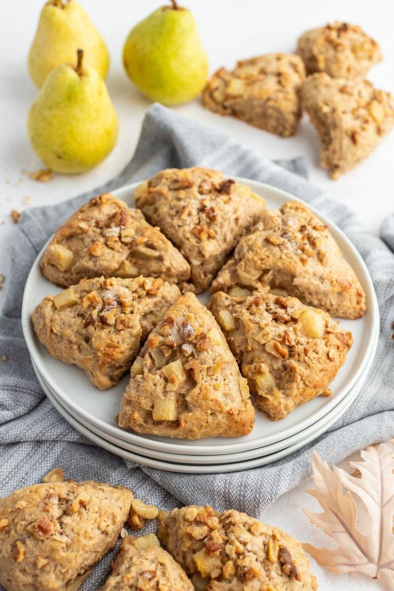 maple nut and pear scones on a plate