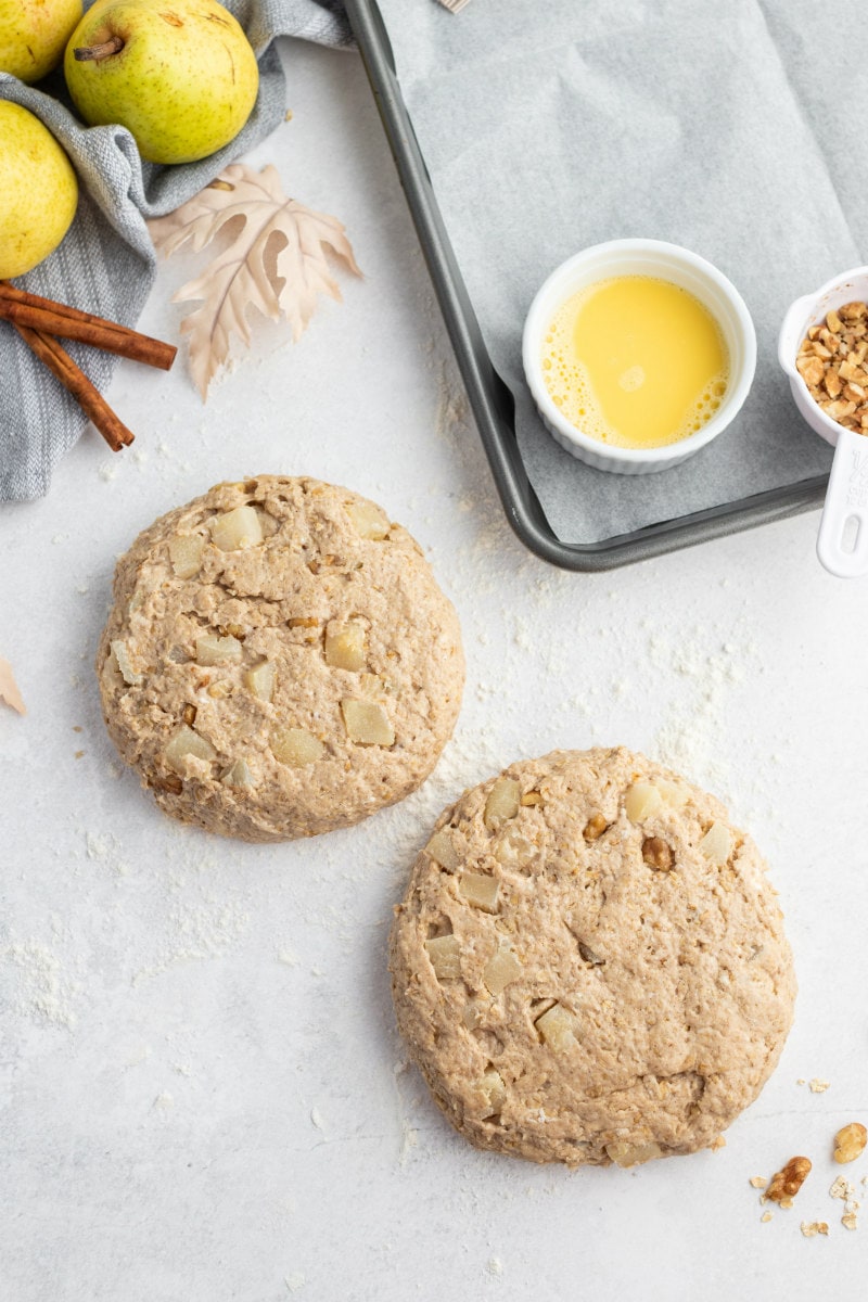 dough for scones patted into two rounds