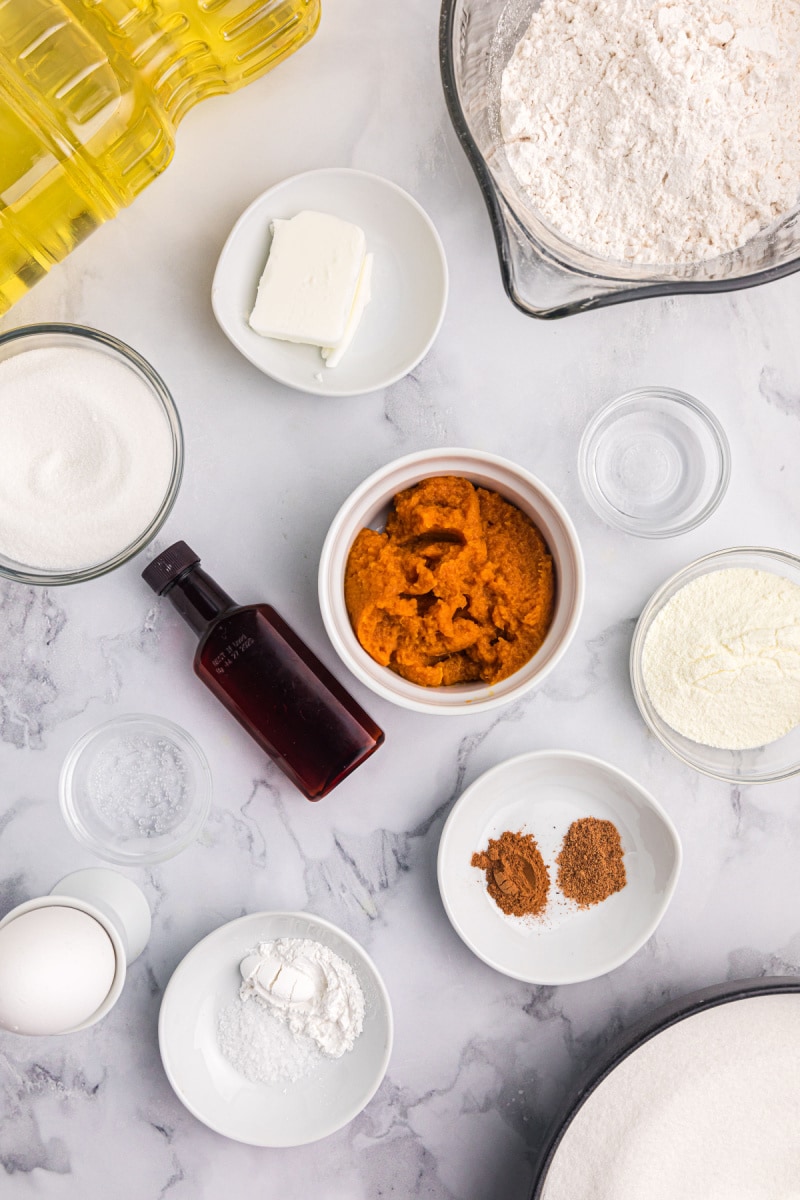 ingredients displayed for making pumpkin doughnut drops